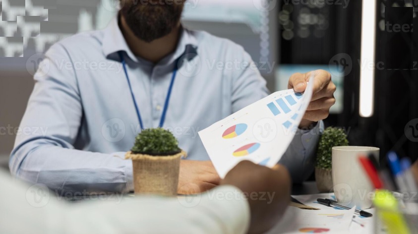 Consultant reviewing statistics